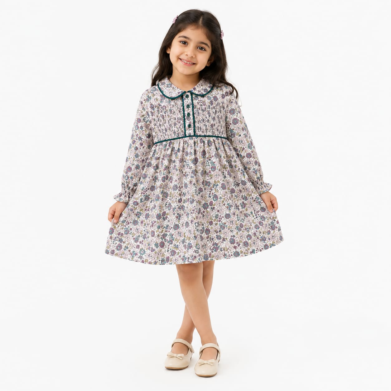 Girls Floral Smocked Dress