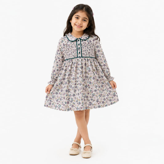 Girls Floral Smocked Dress