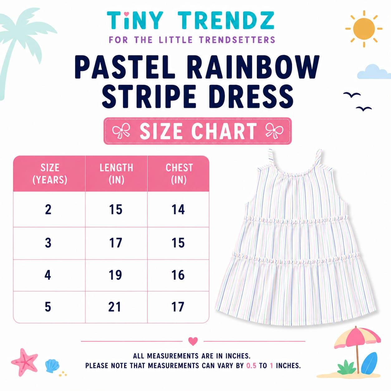 Pastel Rainbow Stripe Tiered Girls Dress | Sleeveless Cotton Summer Dress for Kids