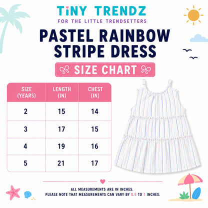 Pastel Rainbow Stripe Tiered Girls Dress | Sleeveless Cotton Summer Dress for Kids
