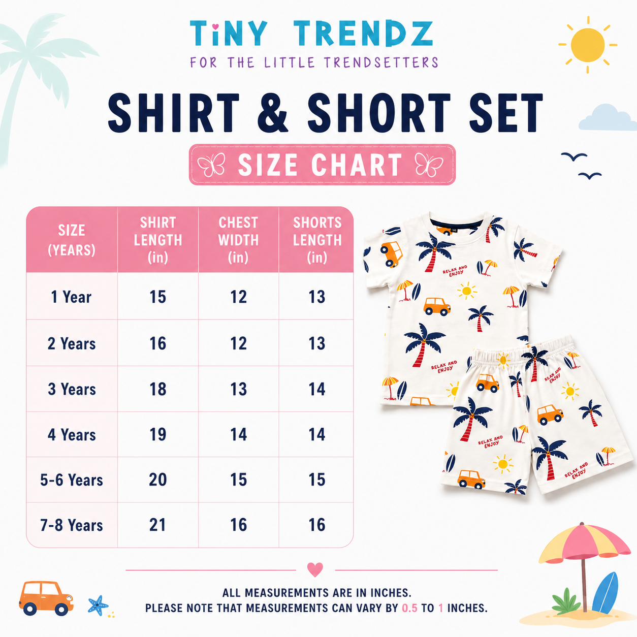 TinyTrendz Beach Adventure Kids Summer Co-ord Set