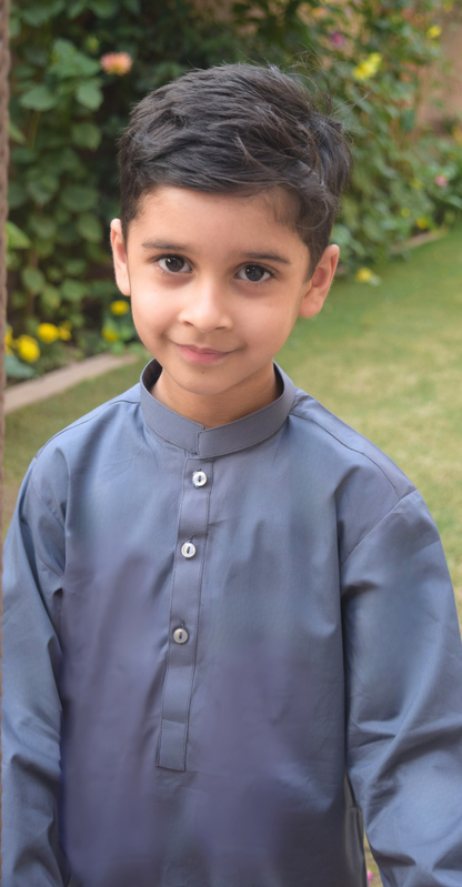 Solid Gray Cotton Kurta