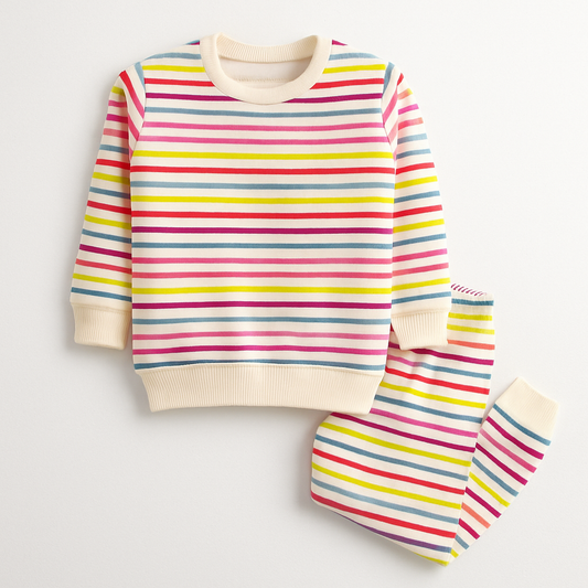 Rainbow Stripes Fleece Pajama Set