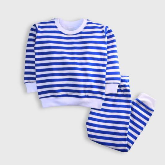 Blue Stripes Fleece Pajama Set