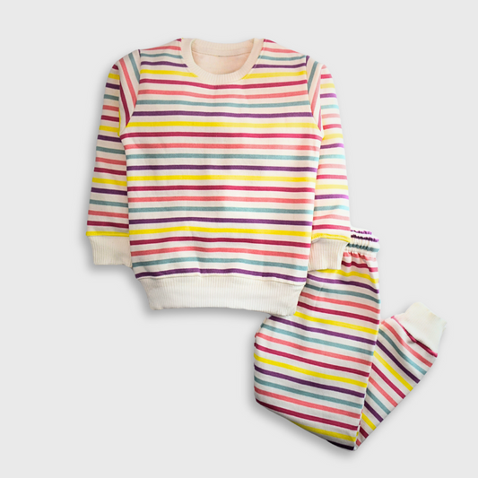 Rainbow Stripes Fleece Pajama Set