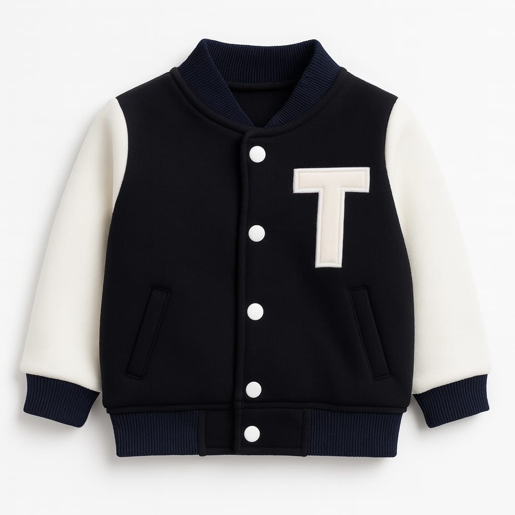 TinyTrendz kids Black & White Varsity Jacket