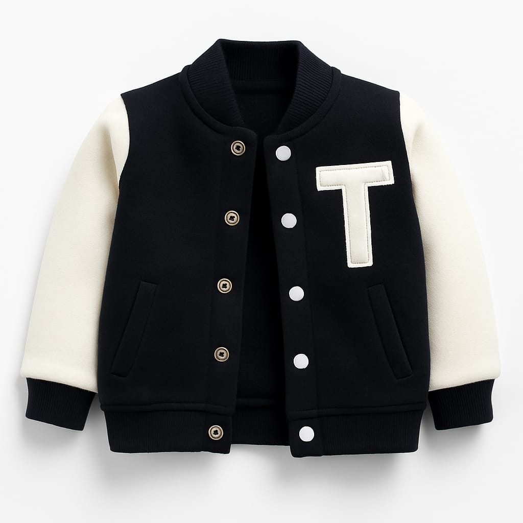 TinyTrendz kids Black & White Varsity Jacket