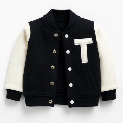 TinyTrendz kids Black & White Varsity Jacket