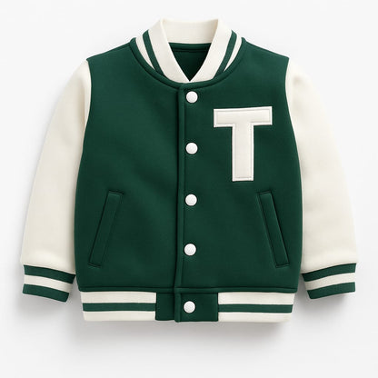 TinyTrendz Kids Green & White Varsity Jacket