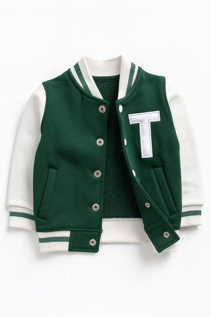 TinyTrendz Kids Green & White Varsity Jacket