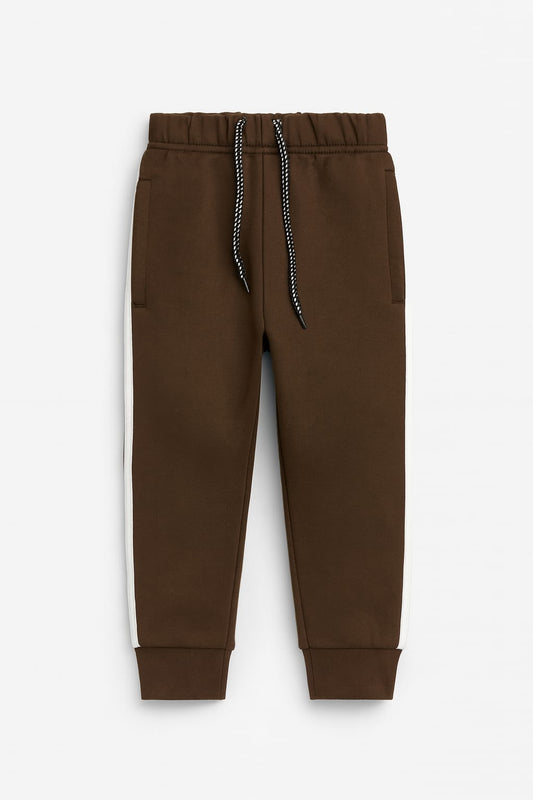 Mocha Brown Fleece Joggers with White Side Stripes – TinyTrendz