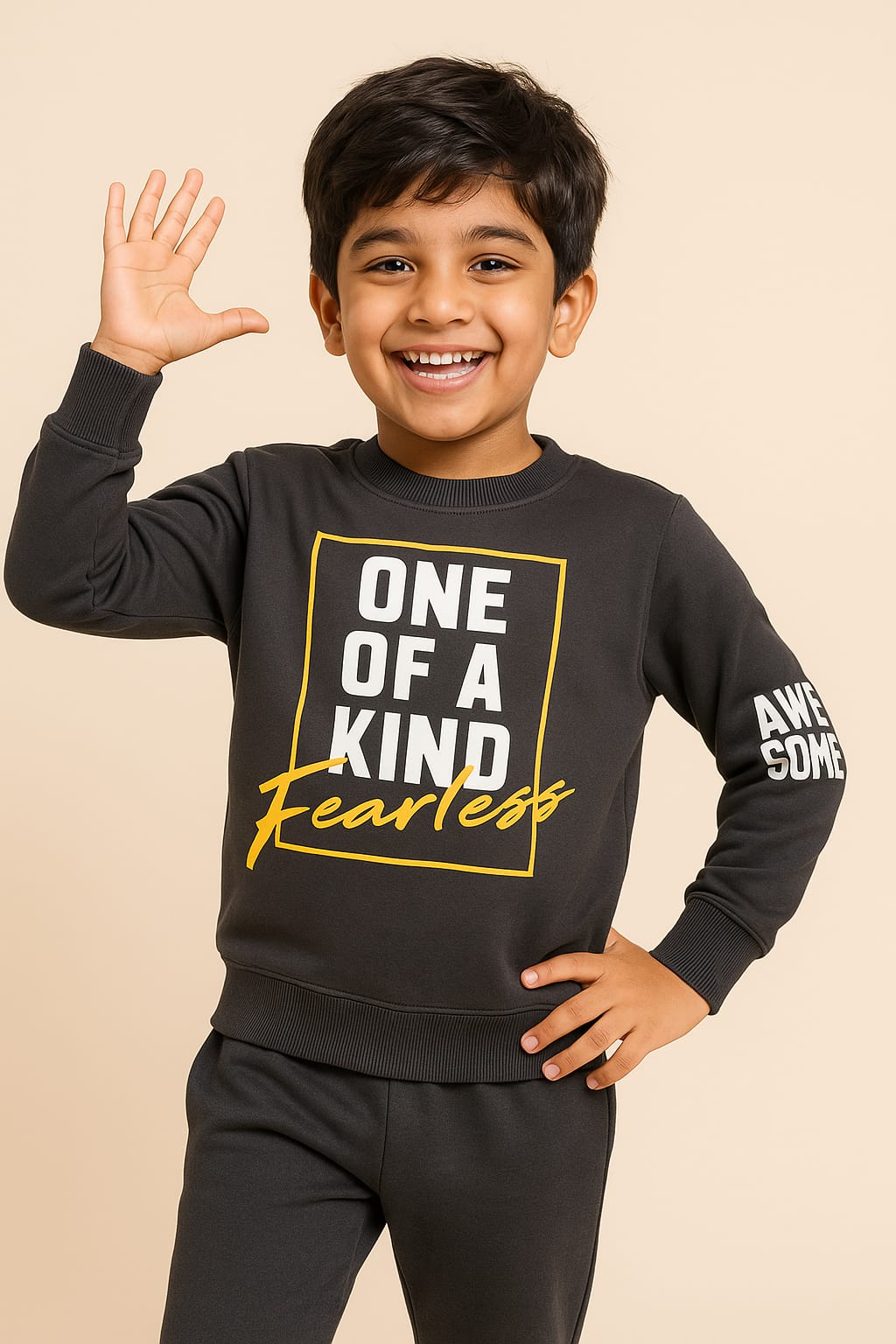 Charcoal “One of a Kind – Fearless” Fleece Pajama Set