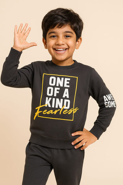 Charcoal “One of a Kind – Fearless” Fleece Pajama Set