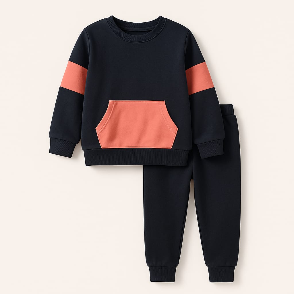 Black & Coral Pocket Patch Fleece Pajama Set