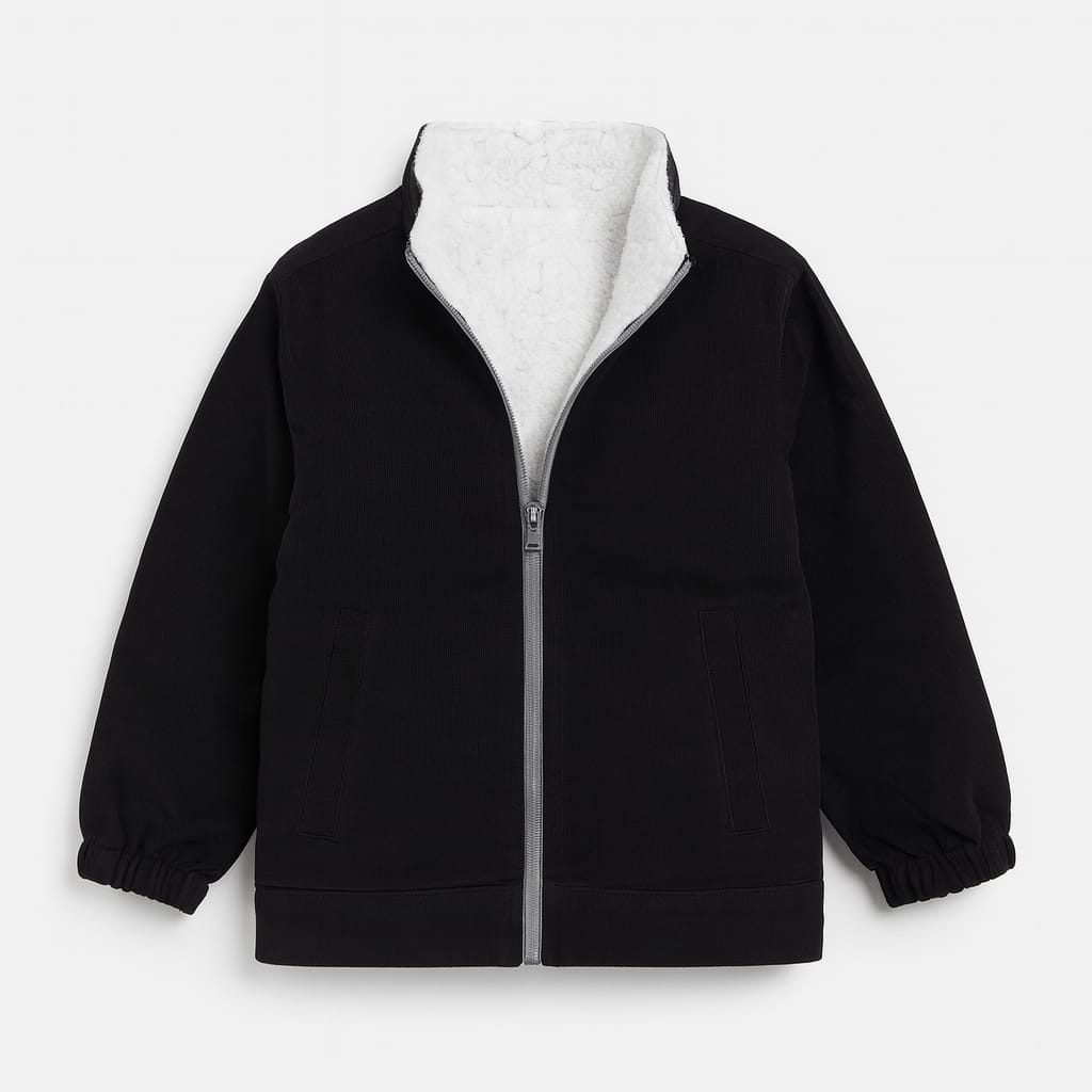 Black Baby Cord Jacket with Sherpa Lining – TinyTrendz