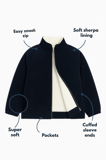Navy Mini Cord Sherpa Winter Jacket