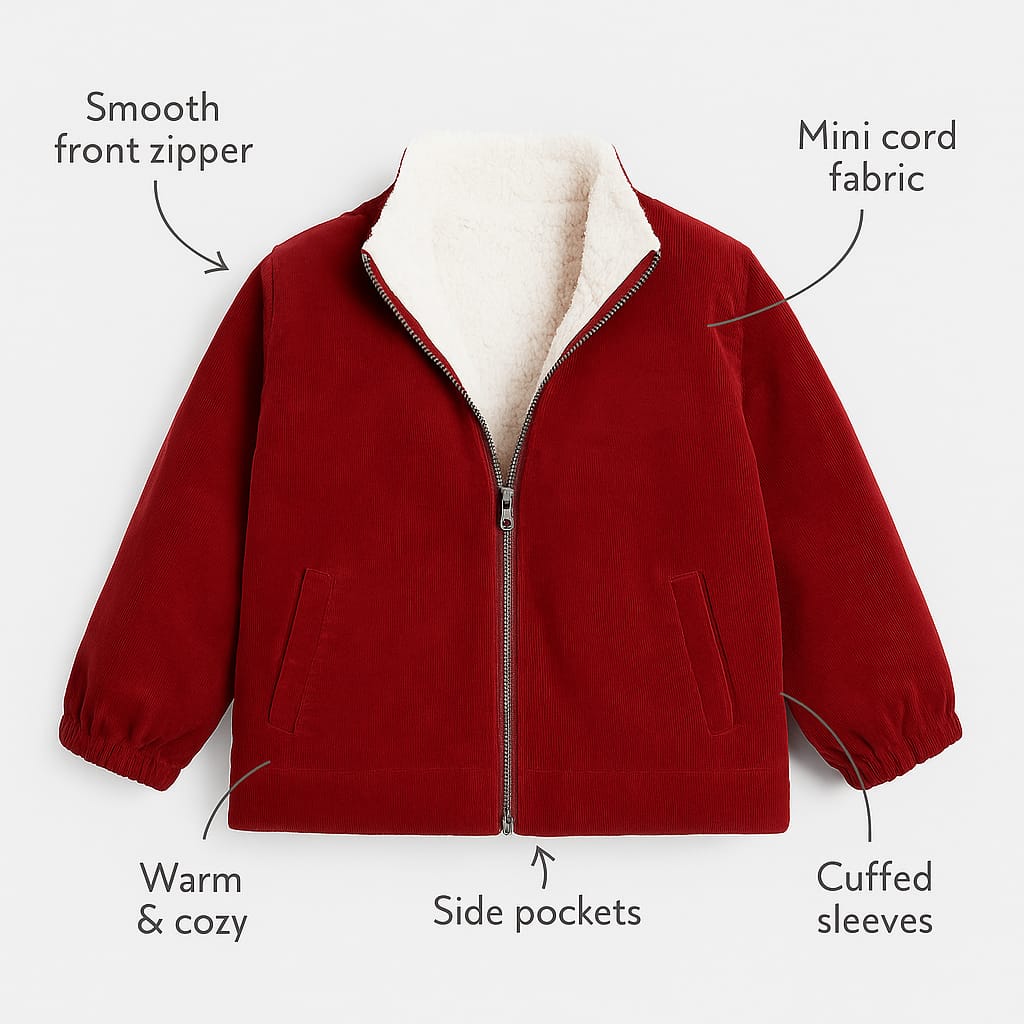 TinyTrendz Cherry Mini-Cord Sherpa Jacket (Winter Warmth