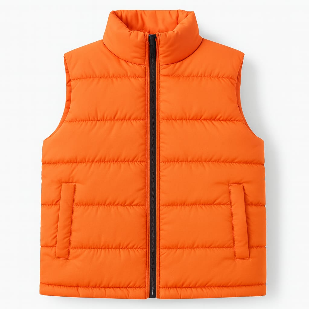 Kids Orange Puffer Vest with Black Zip – Warm & Lightweight Winter Gilet