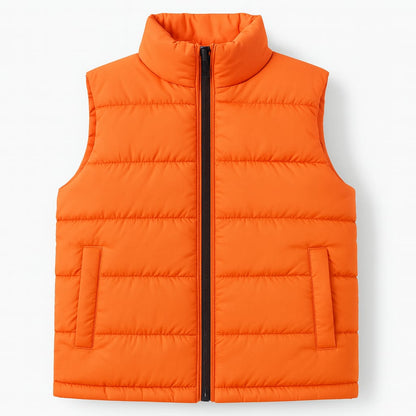 Kids Orange Puffer Vest with Black Zip – Warm & Lightweight Winter Gilet