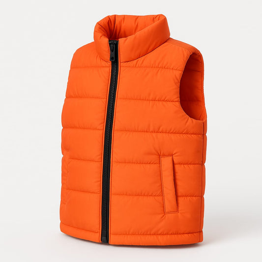 Kids Orange Puffer Vest with Black Zip – Warm & Lightweight Winter Gilet