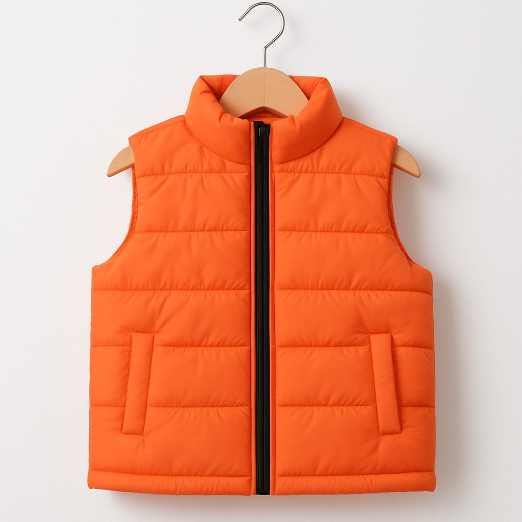 Kids Orange Puffer Vest with Black Zip – Warm & Lightweight Winter Gilet