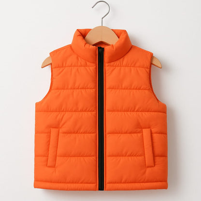 Kids Orange Puffer Vest with Black Zip – Warm & Lightweight Winter Gilet