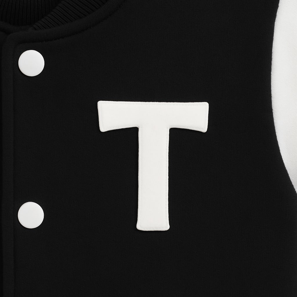 TinyTrendz Signature Varsity Jacket – Black & White