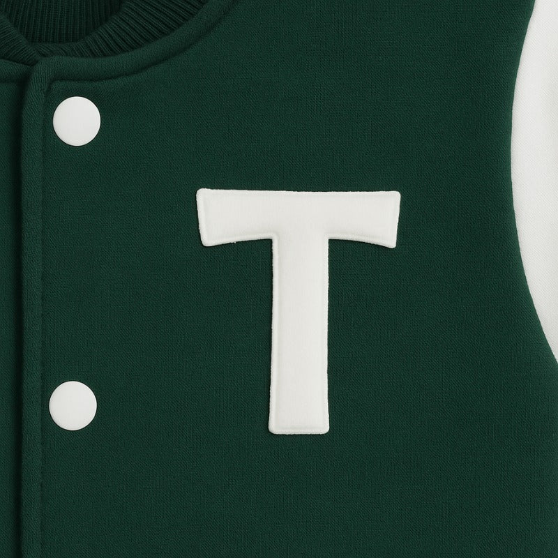 TinyTrendz Classic Varsity Jacket – Forest Green & White