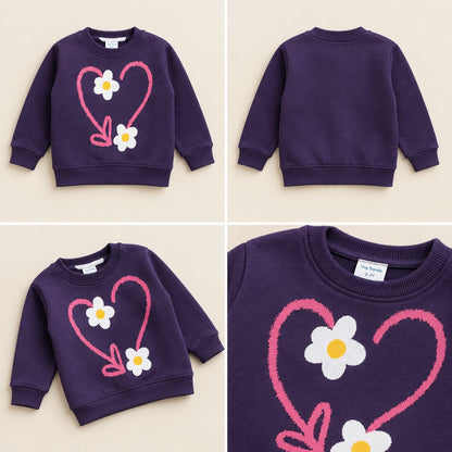 Kids Purple Heart & Daisy Graphic Sweatshirt – Ultra Soft Fleece