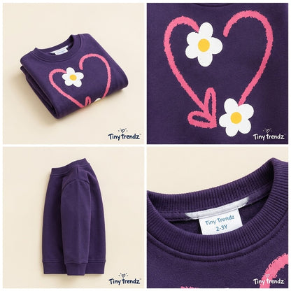 Kids Purple Heart & Daisy Graphic Sweatshirt – Ultra Soft Fleece