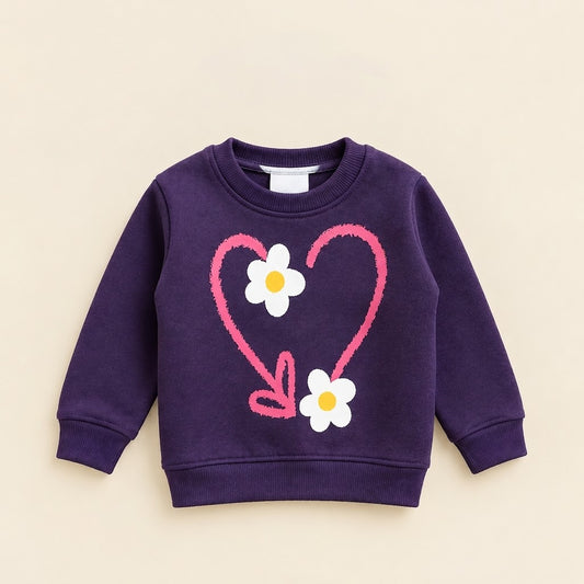 Kids Purple Heart & Daisy Graphic Sweatshirt – Ultra Soft Fleece