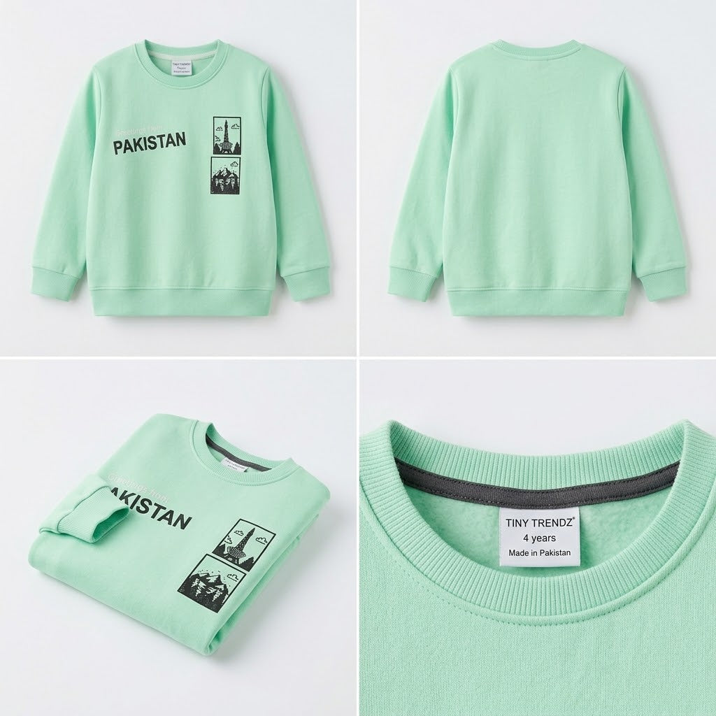 Kids Mint Green "Greetings from Pakistan" Graphic Sweatshirt