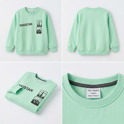 Kids Mint Green "Greetings from Pakistan" Graphic Sweatshirt