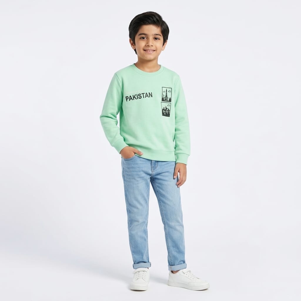Kids Mint Green "Greetings from Pakistan" Graphic Sweatshirt