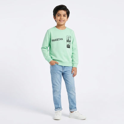 Kids Mint Green "Greetings from Pakistan" Graphic Sweatshirt
