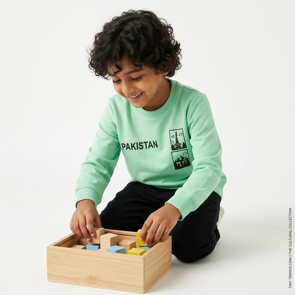 Kids Mint Green "Greetings from Pakistan" Graphic Sweatshirt