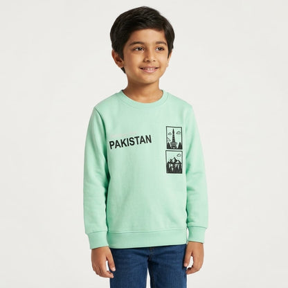 Kids Mint Green "Greetings from Pakistan" Graphic Sweatshirt