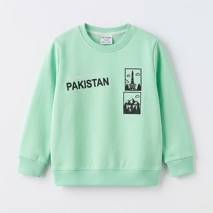Kids Mint Green "Greetings from Pakistan" Graphic Sweatshirt