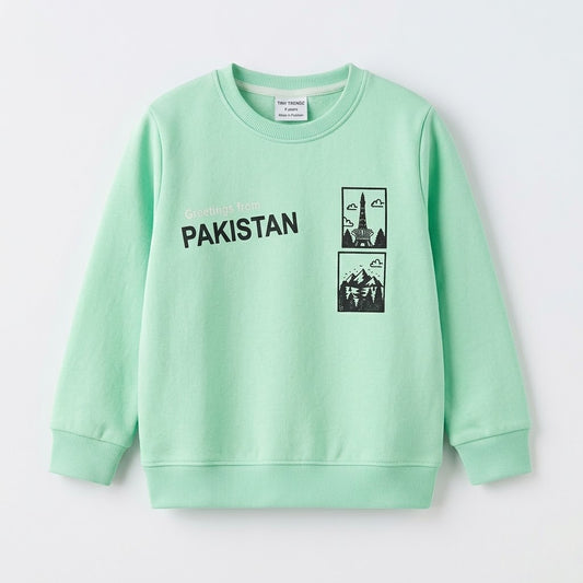 Kids Mint Green "Greetings from Pakistan" Graphic Sweatshirt