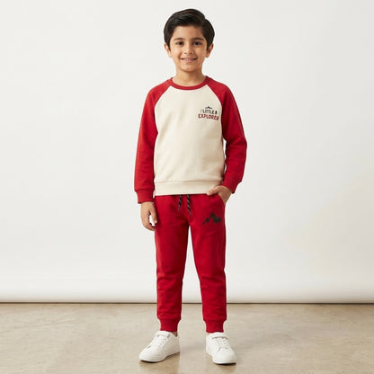 Little Explorer Kids' Red & Cream Fleece Co-ord Tracksuit Set