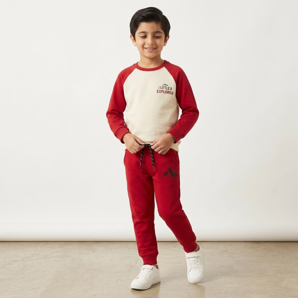 Little Explorer Kids' Red & Cream Fleece Co-ord Tracksuit Set