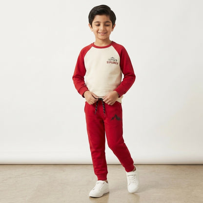 Little Explorer Kids' Red & Cream Fleece Co-ord Tracksuit Set