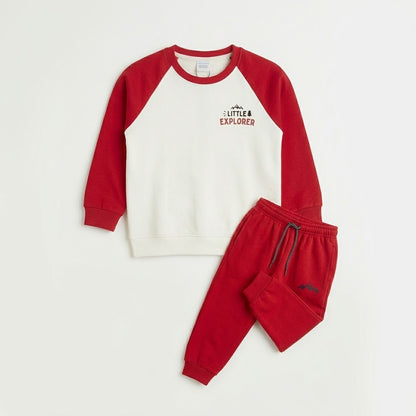 Little Explorer Kids' Red & Cream Fleece Co-ord Tracksuit Set