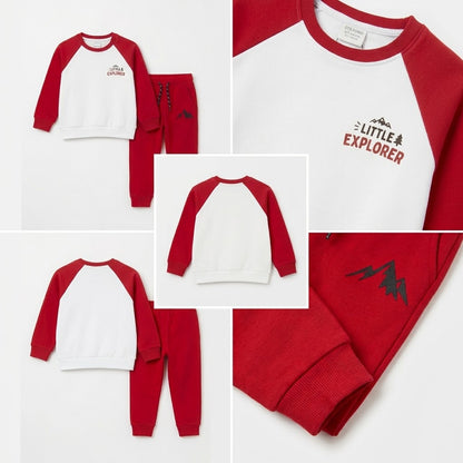 Little Explorer Kids' Red & Cream Fleece Co-ord Tracksuit Set