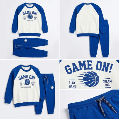 Kids "Game On" Royal Blue Basketball Raglan Tracksuit Set