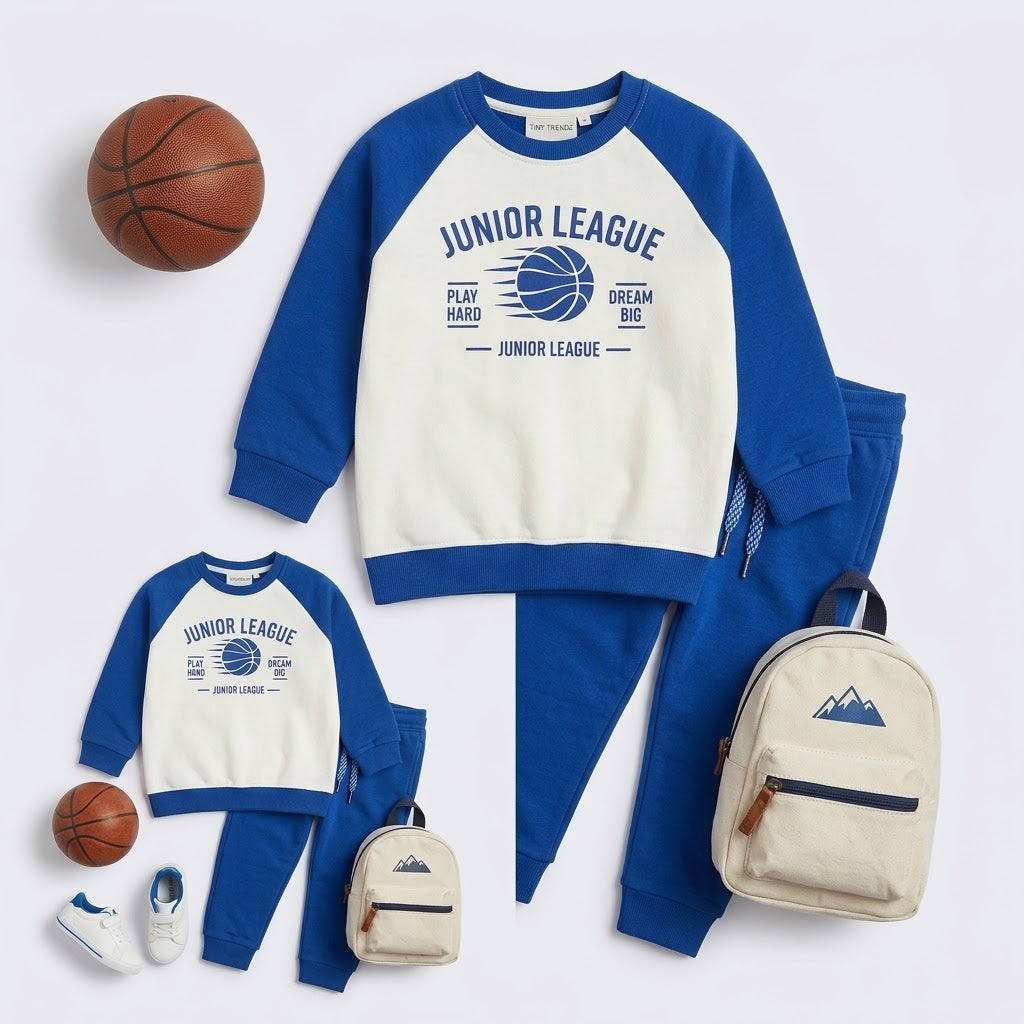Kids "Game On" Royal Blue Basketball Raglan Tracksuit Set