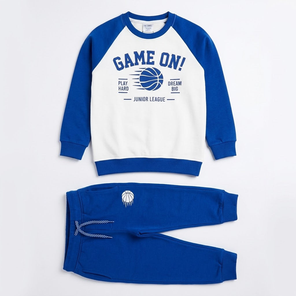 Kids "Game On" Royal Blue Basketball Raglan Tracksuit Set