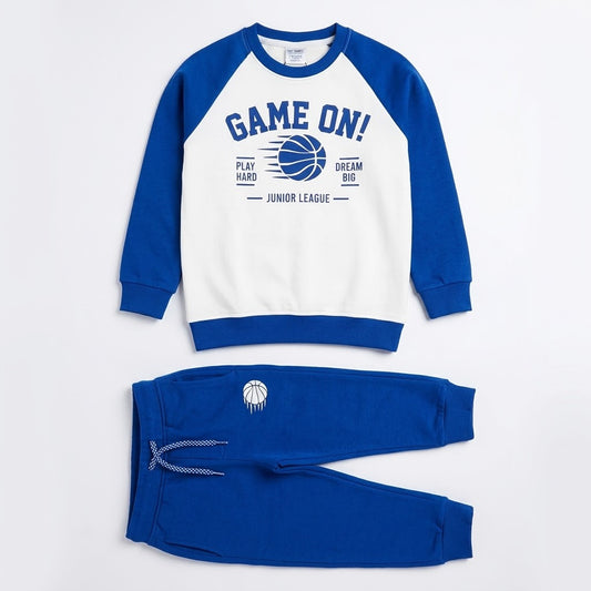 Kids "Game On" Royal Blue Basketball Raglan Tracksuit Set