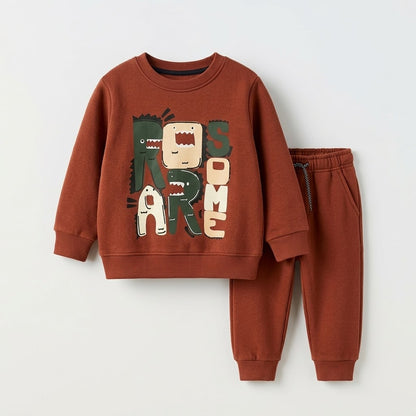 Kids' "ROARSOME" Puffy Graphic Fleece Tracksuit Set
