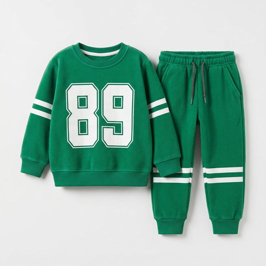 Kids' Green Varsity "89" Fleece Tracksuit Set